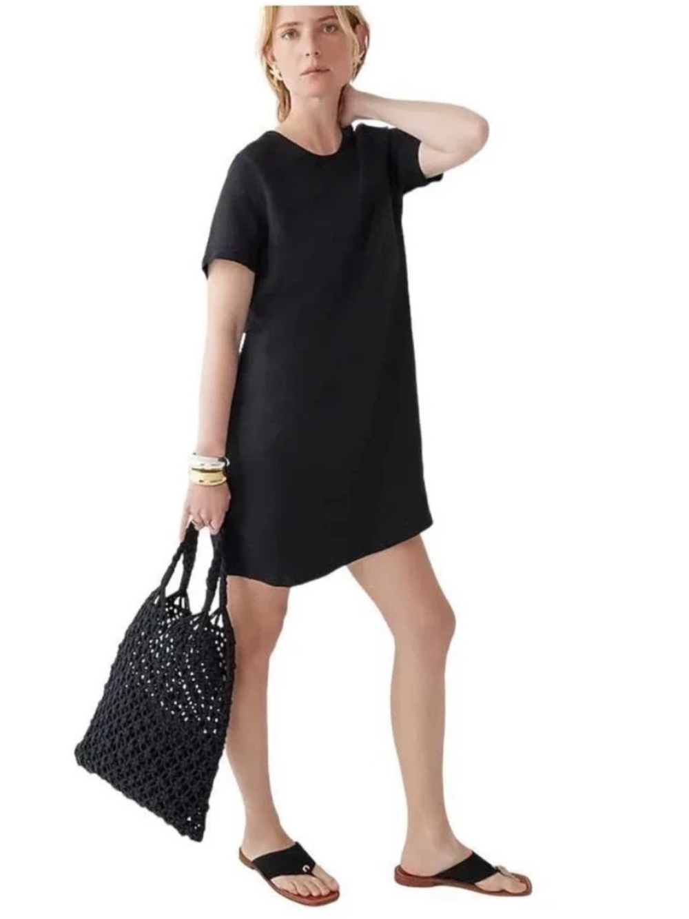 J. Crew Black Linen Short Sleeve Shift Dress